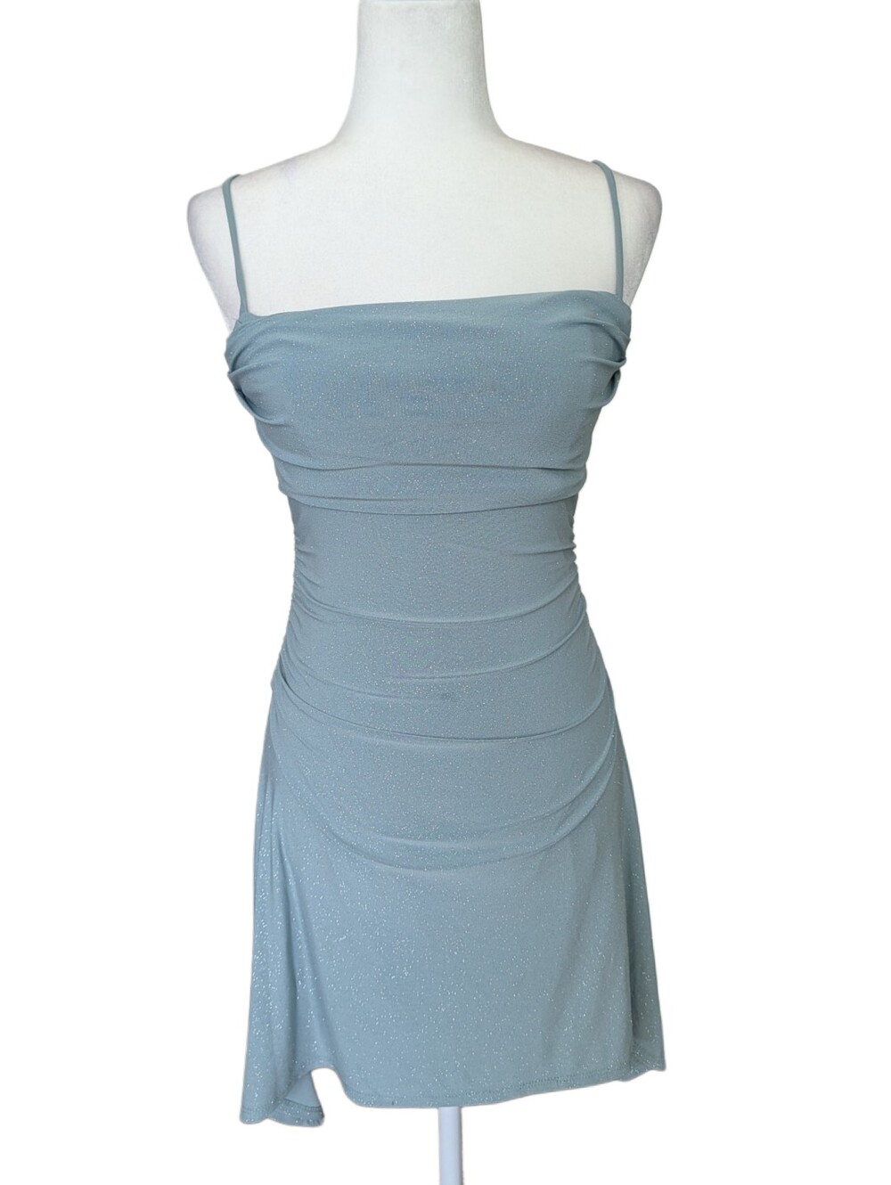 Windsor Womens Sage Green Glitter Babe Asymmetric A-Line Mini Dress NWT Size M